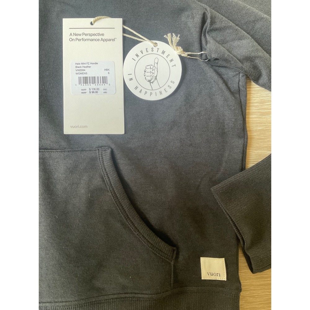 Vuori Halo Mini FZ Hoodie Black Heather Size Small New With Tags - Picture 7 of 9